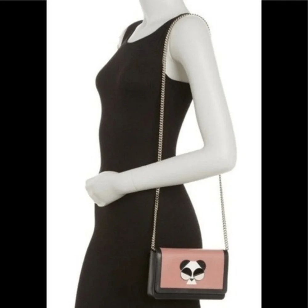 Kate Spade Gentle Panda Crossbody Leather Wallet Bag,‎ Pink/Black, NWT